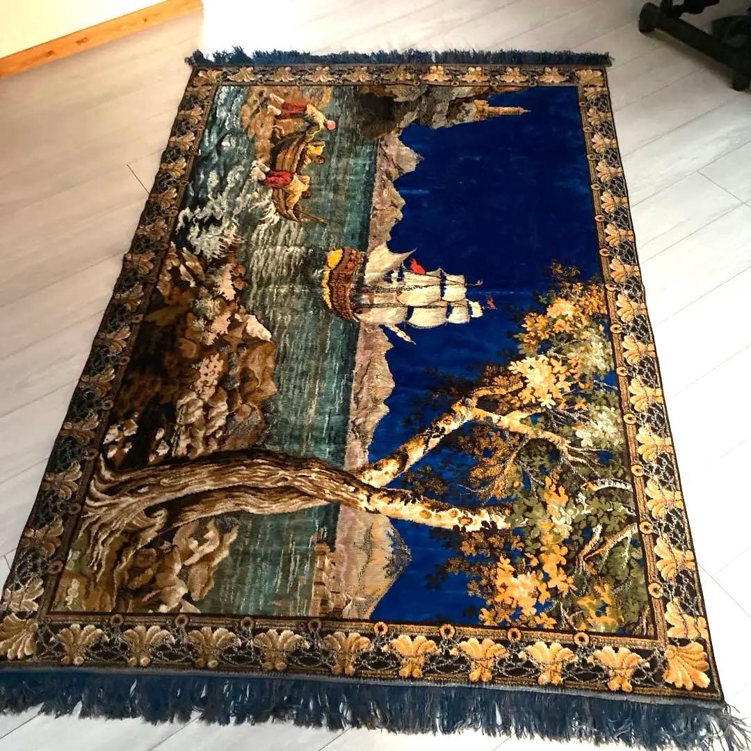 海の風景 織物ラグ モンゴル　カーペット　ラグ　ビンテージ