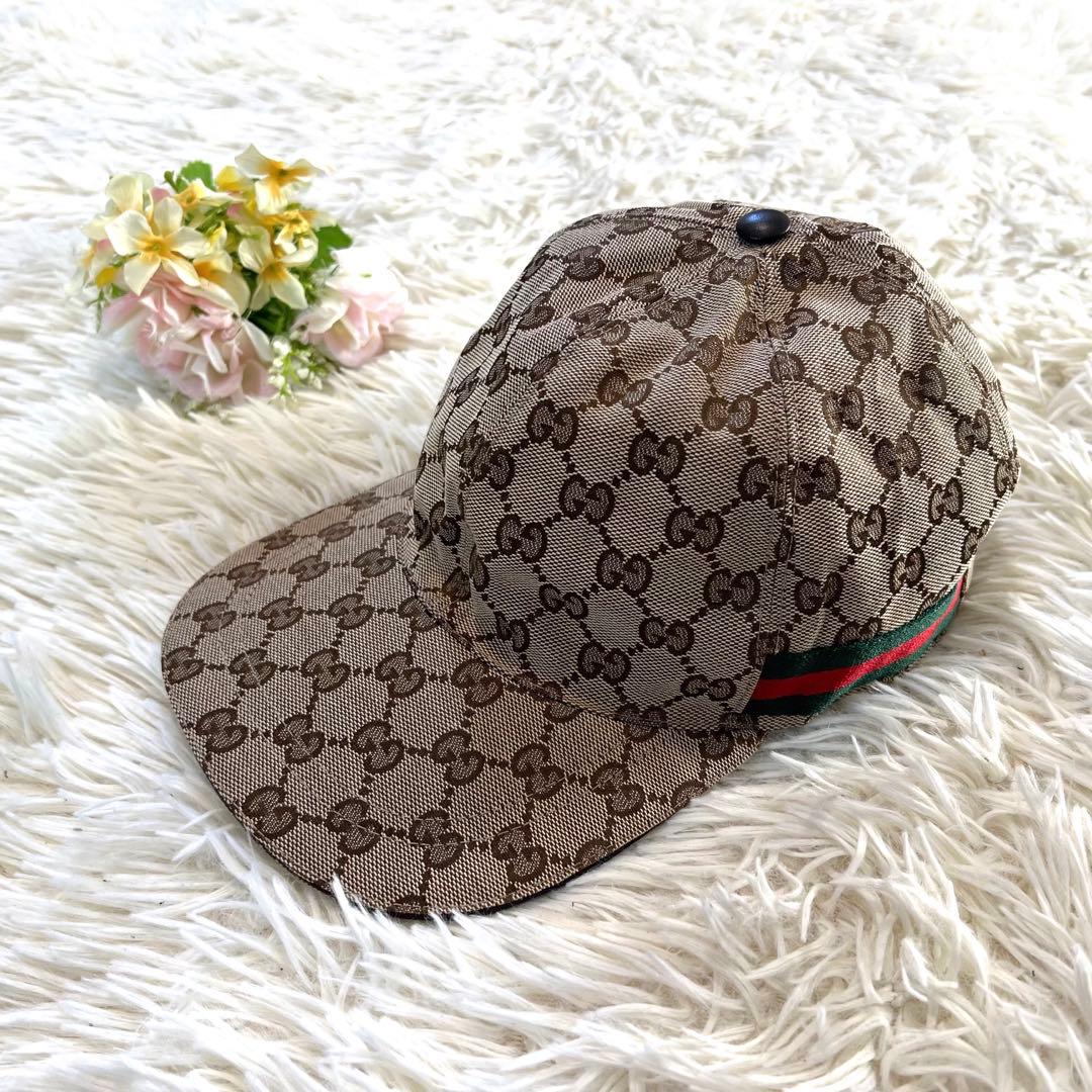 【未使用に近い】グッチ キャップ GG柄 シェリーライン キャンバス 帽子