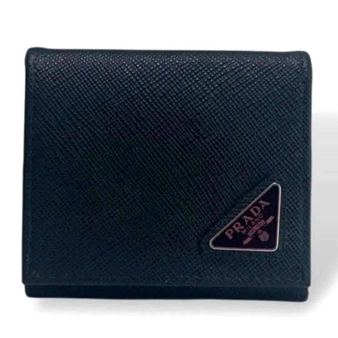 極美品 現行 プラダ ケース 三角ロゴ レザー サフィアーノ ブラック