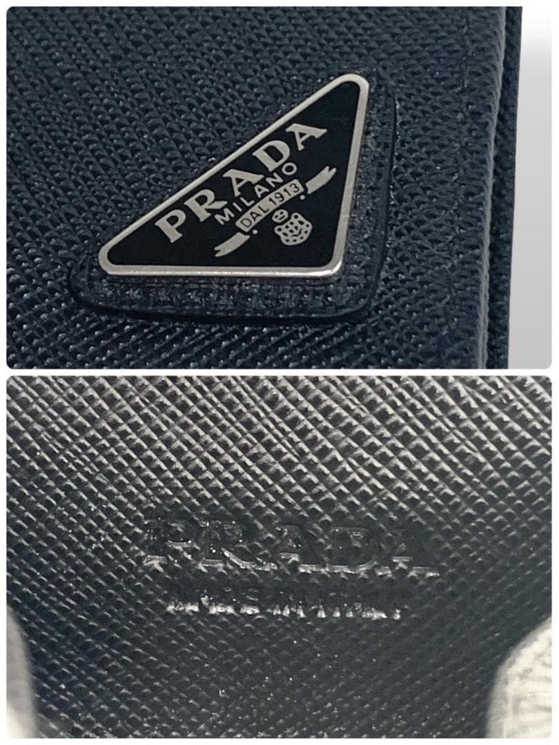 極美品 現行 プラダ ケース 三角ロゴ レザー サフィアーノ ブラック