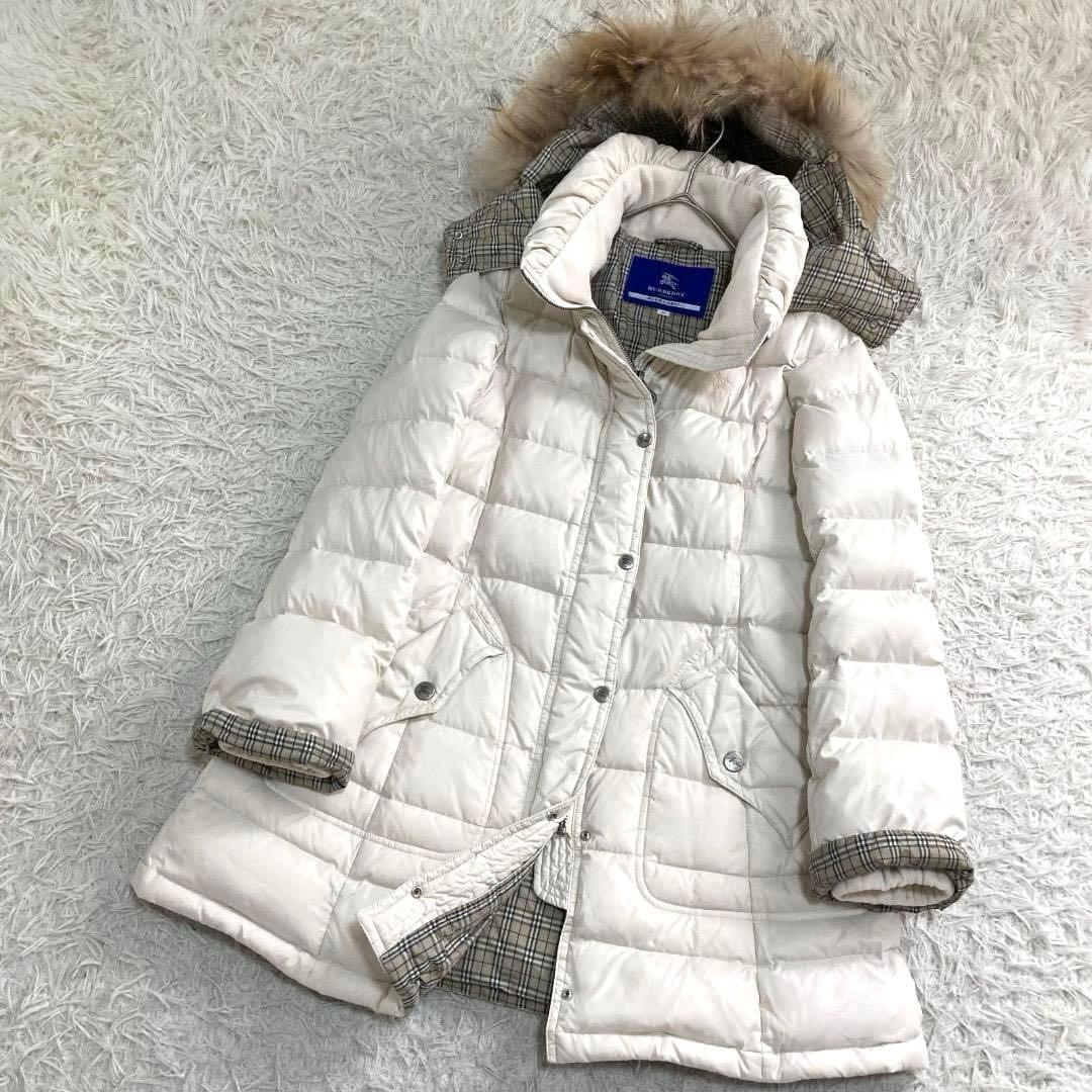 17011✨バーバリーブルーレーベル 40 ノバチェック ロングダウンジャケット