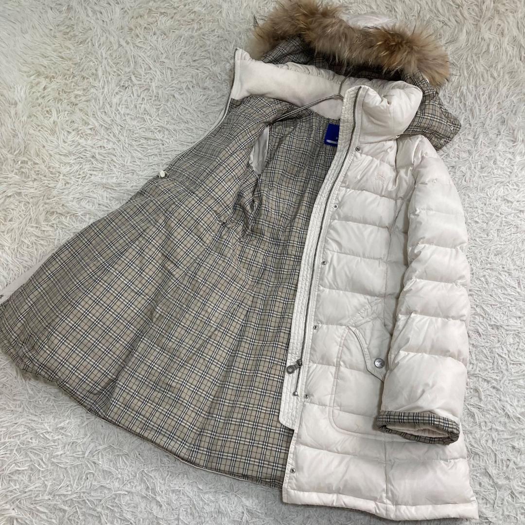 17011✨バーバリーブルーレーベル 40 ノバチェック ロングダウンジャケット