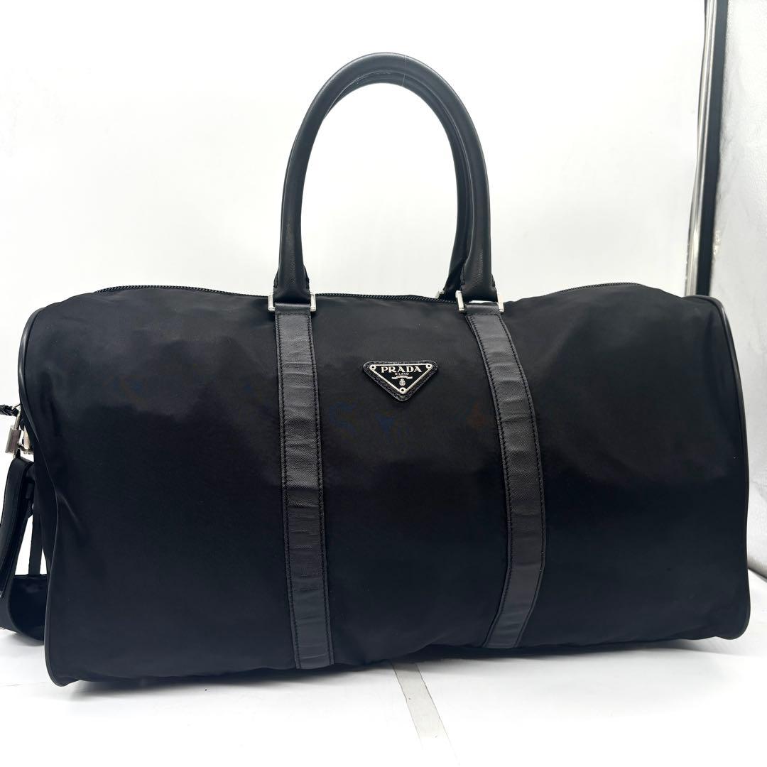 【美品】PRADA ブラック ボストンバッグ ナイロン トライアングルロゴ